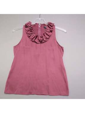 Ann Taylor Petite Ruffle Neck Sleeveless Blouse Mauve‎ Plum Size 6P Satin Finish